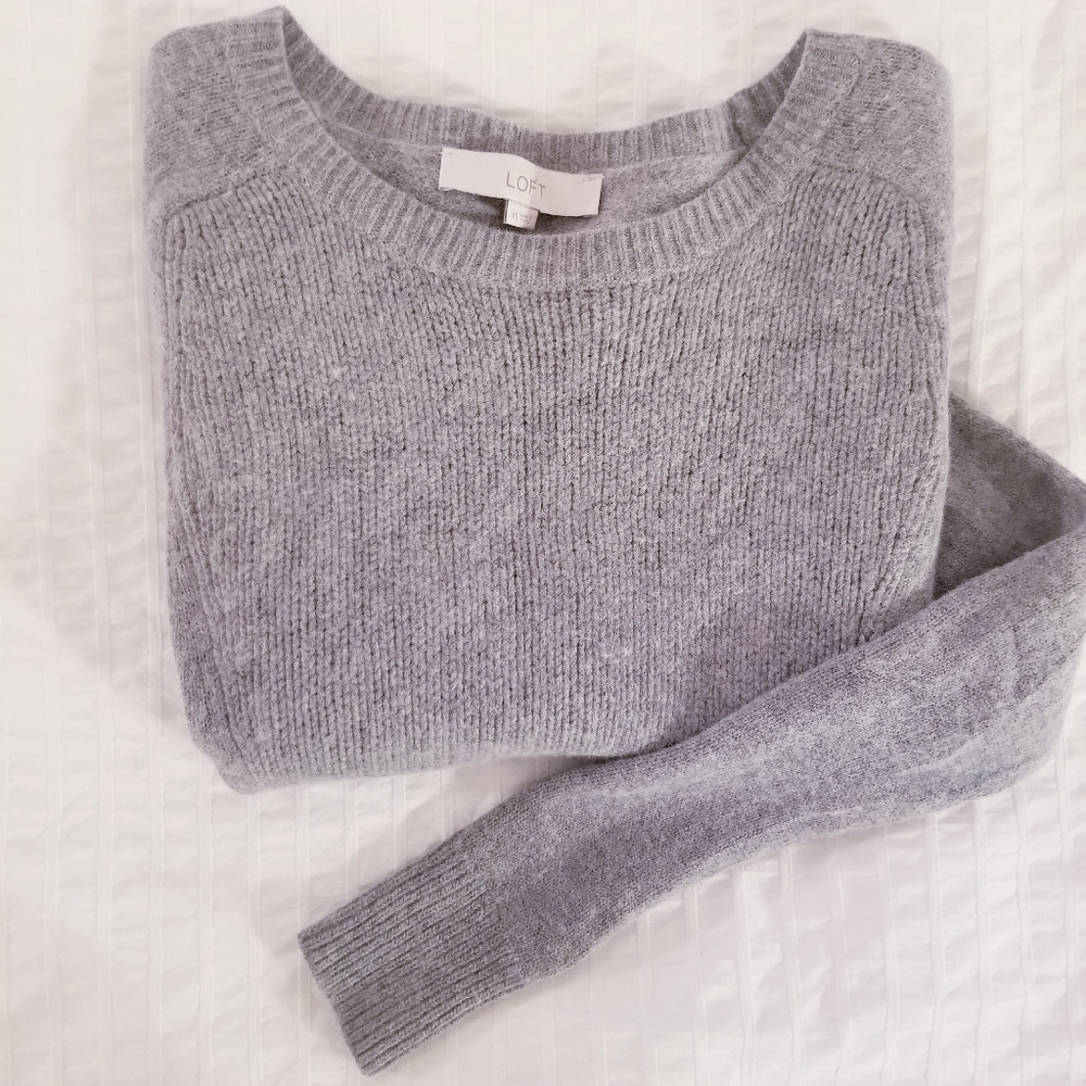 LOFT | Grey Knit Wool Sweater Crew Neck